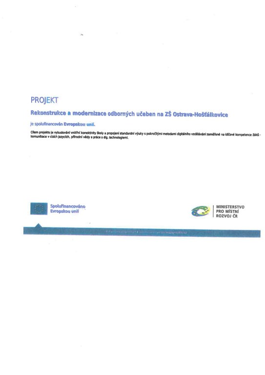 PROJEKT REKONSTRUKCE A MODERNIZACE ODBORNÝCH UČEBEN NA ZŠ 