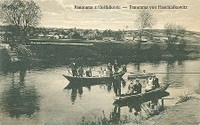 Panorama z Hošťálkovic z roku 1920 - převoz přes řeku Odru do Mariánsk. Hor- rok 1920 